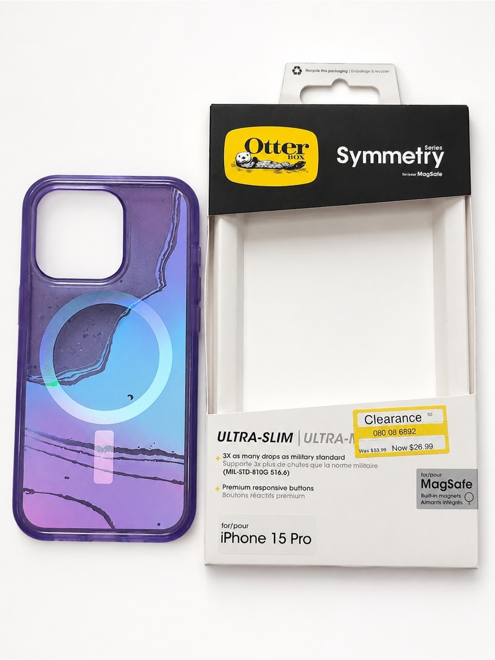 OtterBox Symmetry Series Purple Iridescent MagSafe Case for iPhone 15 Pro